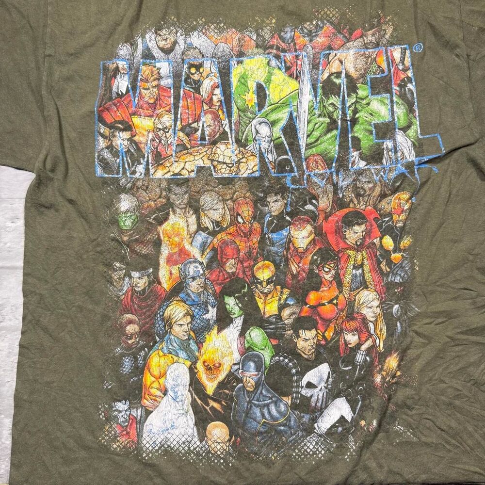 Marvel Men's Green and Khaki T-shirt